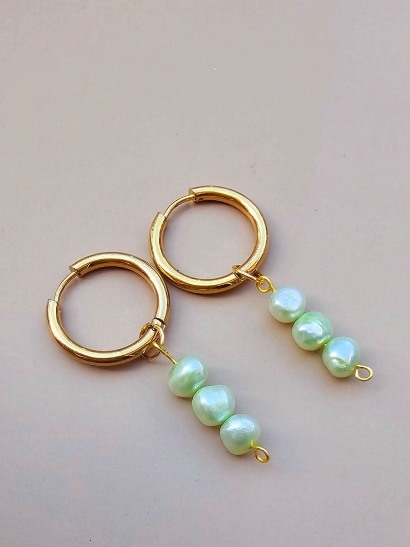 Green Cultured Pearl Earrings - Genuine Pearl Earrings-Pearl Earrings-Sairahaz Jewelers
