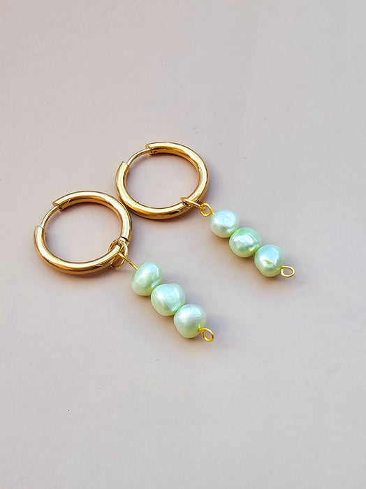 Green Cultured Pearl Earrings - Genuine Pearl Earrings-Pearl Earrings-Sairahaz Jewelers