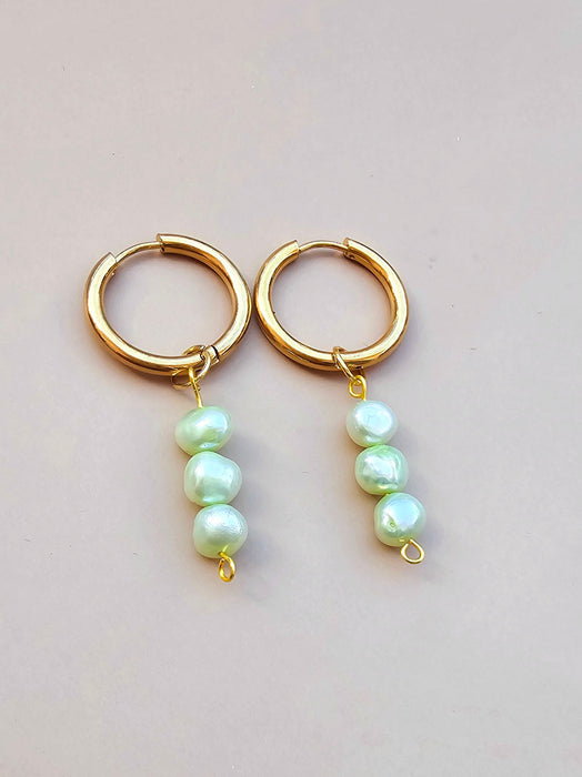 Green Cultured Pearl Earrings - Genuine Pearl Earrings-Pearl Earrings-Sairahaz Jewelers