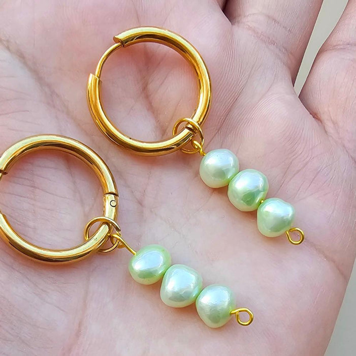 Green Cultured Pearl Earrings - Genuine Pearl Earrings-Pearl Earrings-Sairahaz Jewelers