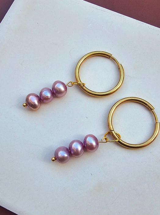 Genuine Real Pearl Earrings - Purple Pearl Earrings-Pearl Earrings-Sairahaz Jewelers