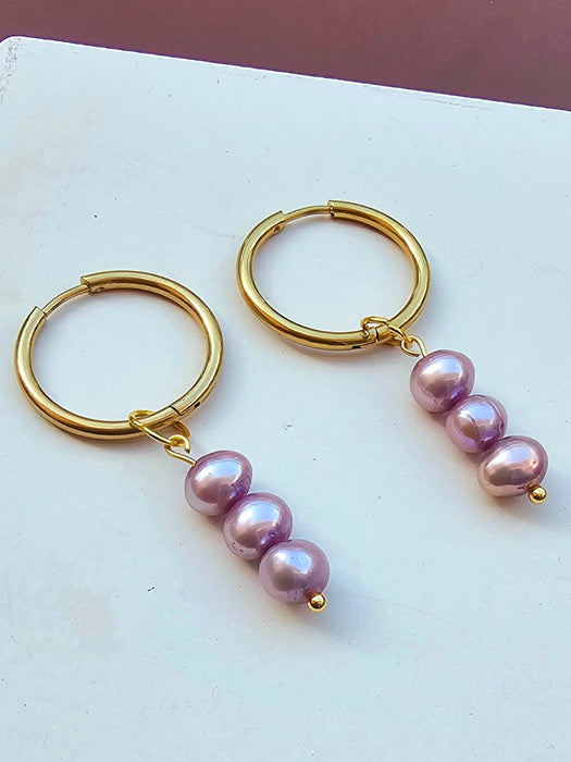 Genuine Real Pearl Earrings - Purple Pearl Earrings-Pearl Earrings-Sairahaz Jewelers