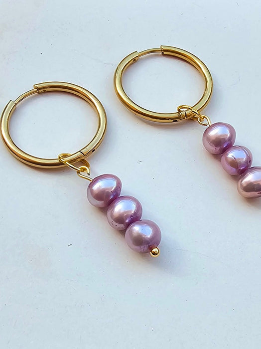 Genuine Real Pearl Earrings - Purple Pearl Earrings-Pearl Earrings-Sairahaz Jewelers