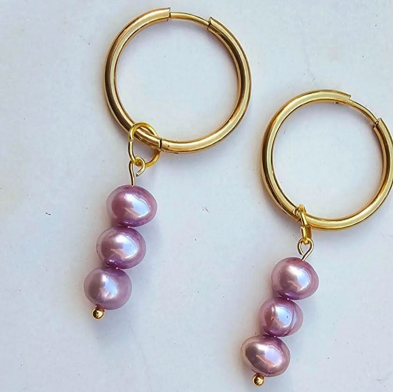 Genuine Real Pearl Earrings - Purple Pearl Earrings-Pearl Earrings-Sairahaz Jewelers