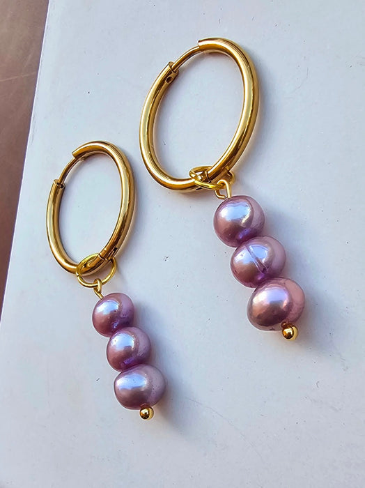 Genuine Real Pearl Earrings - Purple Pearl Earrings-Pearl Earrings-Sairahaz Jewelers