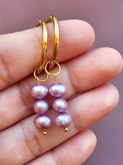 Genuine Real Pearl Earrings - Purple Pearl Earrings-Pearl Earrings-Sairahaz Jewelers