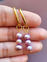 Genuine Real Pearl Earrings - Purple Pearl Earrings-Pearl Earrings-Sairahaz Jewelers