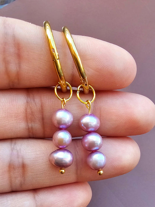 Genuine Real Pearl Earrings - Purple Pearl Earrings-Pearl Earrings-Sairahaz Jewelers