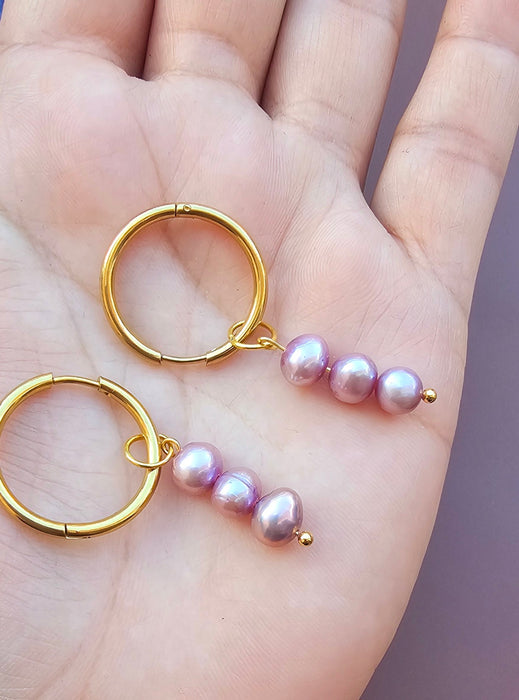 Genuine Real Pearl Earrings - Purple Pearl Earrings-Pearl Earrings-Sairahaz Jewelers