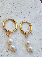 Akoya Pearl Hoop Earrings with Dangling-Pearl Earrings-Sairahaz Jewelers