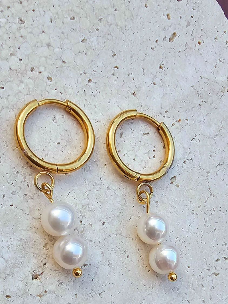 Akoya Pearl Hoop Earrings with Dangling-Pearl Earrings-Sairahaz Jewelers
