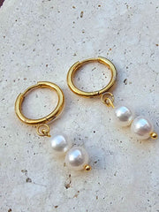 Akoya Pearl Hoop Earrings with Dangling-Pearl Earrings-Sairahaz Jewelers