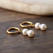 Akoya Twin-Pearl Dangle Hoop Earrings
