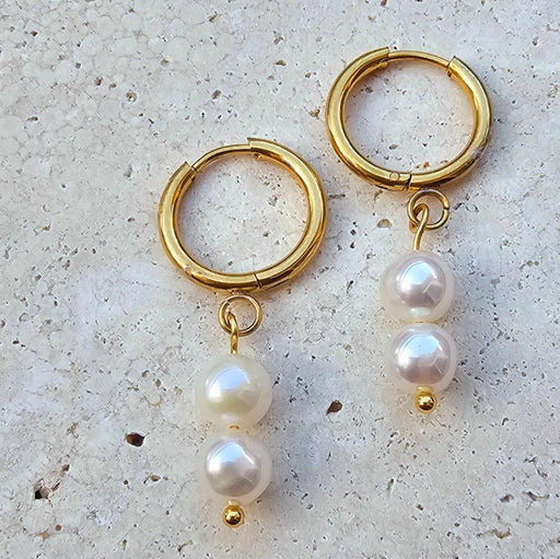 Akoya Pearl Hoop Earrings with Dangling-Pearl Earrings-Sairahaz Jewelers