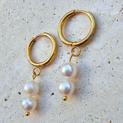 Akoya Pearl Hoop Earrings with Dangling-Pearl Earrings-Sairahaz Jewelers