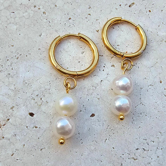 Akoya Pearl Hoop Earrings with Dangling-Pearl Earrings-Sairahaz Jewelers