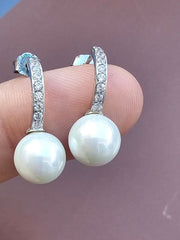 Dangling Pearl Drop Earrings with CZ-Pearl Jewelry-Sairahaz Jewelers