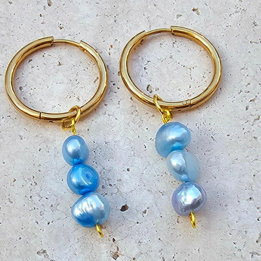 Blue Cultured Pearl Earrings - Blue Pearl Earrings-Pearl Earrings-Sairahaz Jewelers