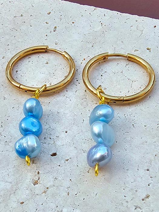 Blue Cultured Pearl Earrings - Blue Pearl Earrings-Pearl Earrings-Sairahaz Jewelers