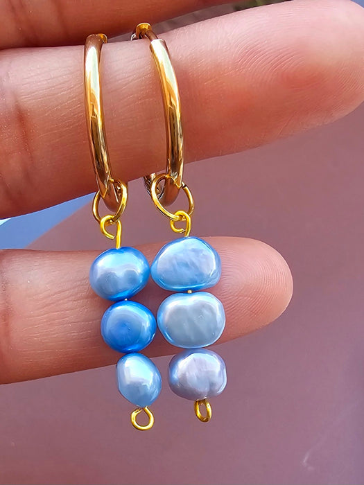 Blue Cultured Pearl Earrings - Blue Pearl Earrings-Pearl Earrings-Sairahaz Jewelers