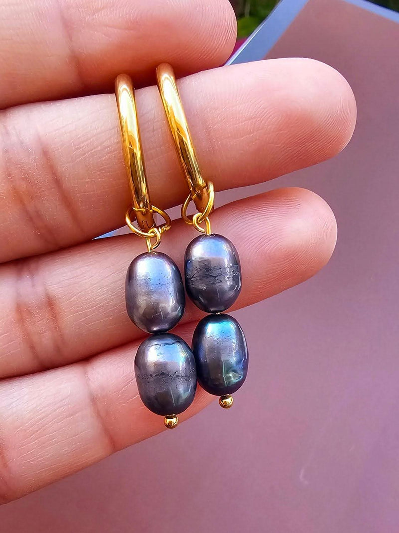 Genuine Real Pearl Earrings - Black Pearl Earrings-Pearl Earrings-Sairahaz Jewelers