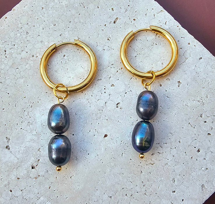 Genuine Real Pearl Earrings - Black Pearl Earrings-Pearl Earrings-Sairahaz Jewelers