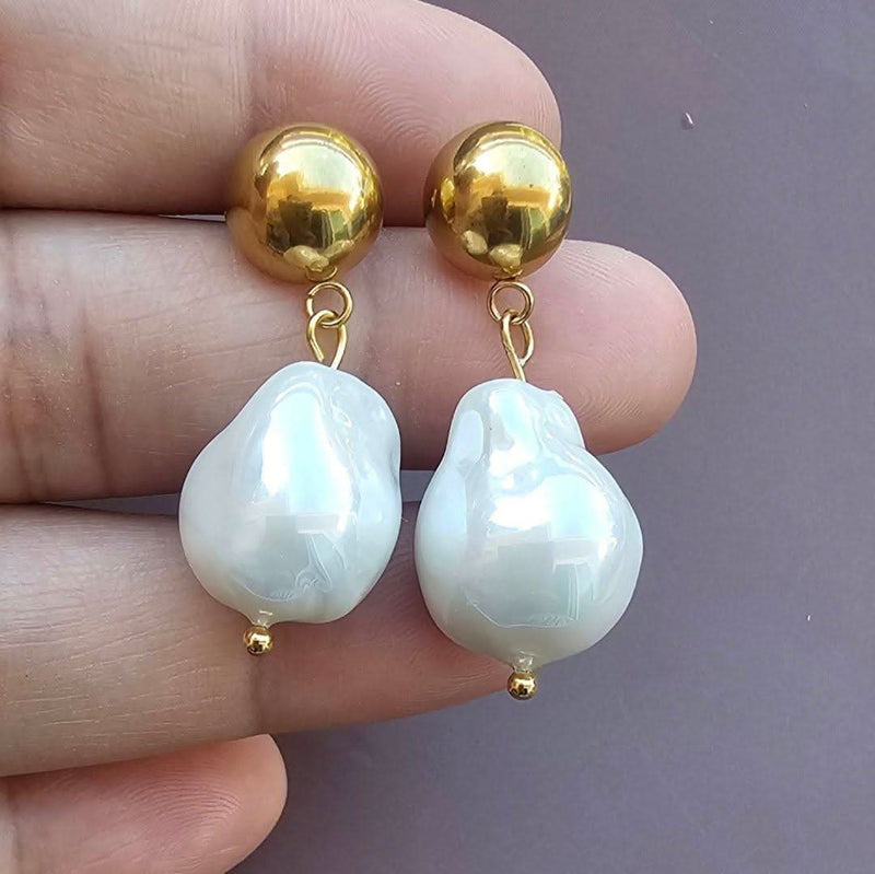 Half Ball Studs with Baroque Pearl Drops-Pearl Earrings-Sairahaz Jewelers