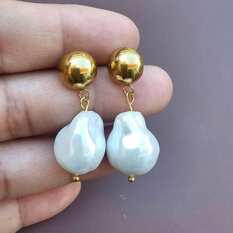 Half Ball Studs with Baroque Pearl Drops-Pearl Earrings-Sairahaz Jewelers