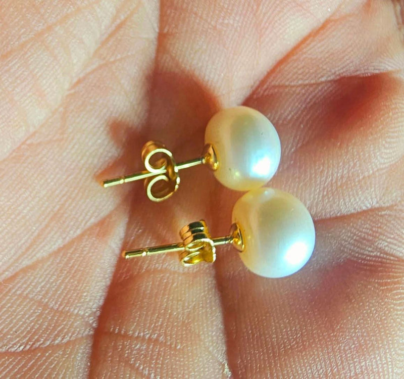 14K Gold Pearl Stud Earrings-Earring-Sairahaz Jewelers