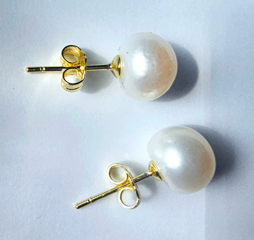 14K Gold Pearl Stud Earrings, from top, white pearl earrings