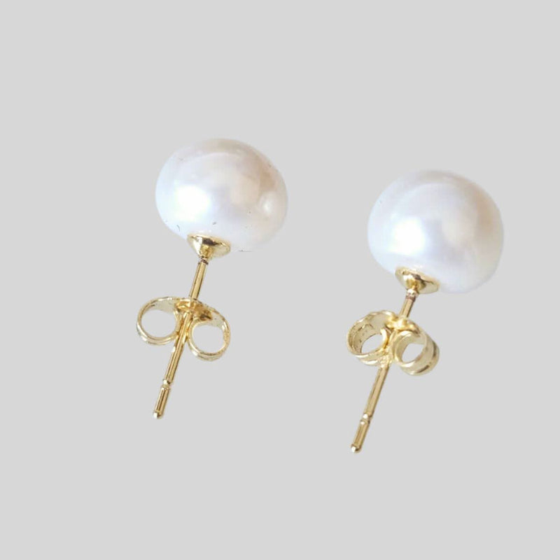 14K Gold Pearl Stud Earrings, from top, white pearl earrings