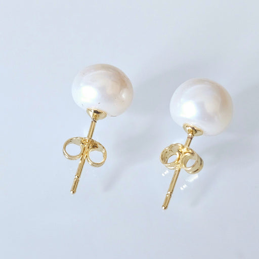 14K Gold Pearl Stud Earrings, from top, white pearl earrings