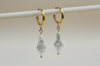 Premium Diamond Shape Hoop Pearl Drop Earring - view 1