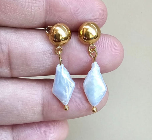 Diamond Shape Studs with Baroque Pearl Drops-Pearl Earrings-Sairahaz Jewelers