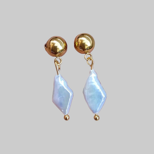 Diamond Shape Studs with Baroque Pearl Drops-Pearl Earrings-Sairahaz Jewelers