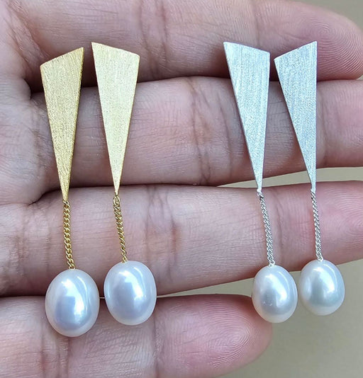 Sterling Pearl Drop Earrings-Pearl Earrings-Sairahaz Jewelers