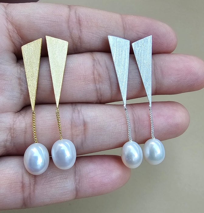 Sterling Pearl Drop Earrings-Pearl Earrings-Sairahaz Jewelers