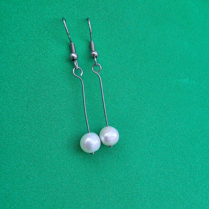 Long Round Pearl Earrings In Silver Plated