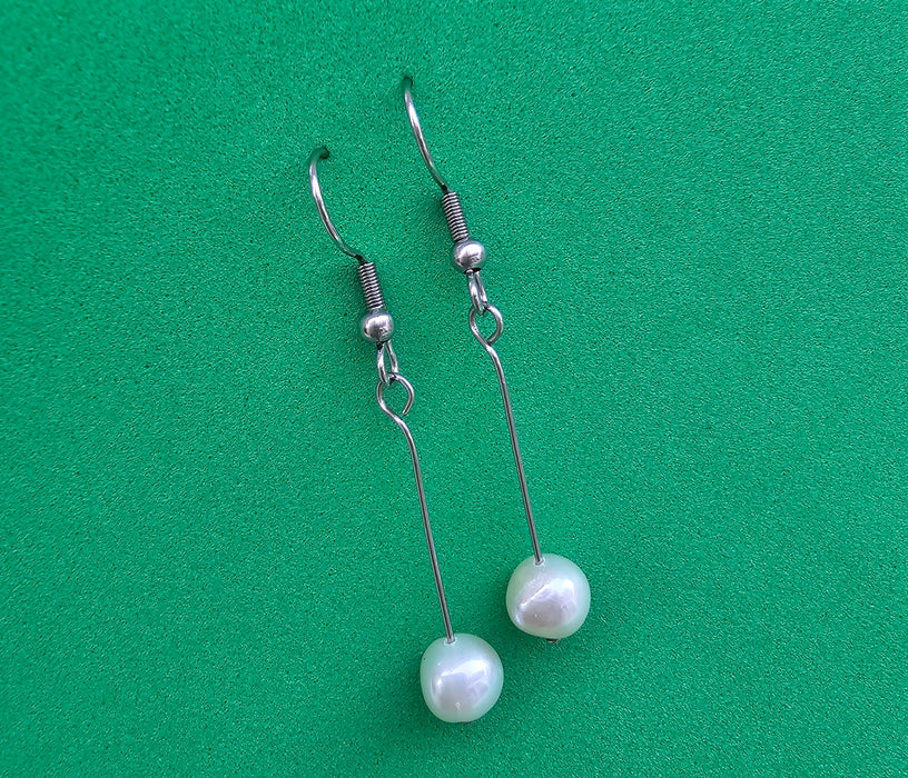 Long Round Pearl Earrings In Silver Plated