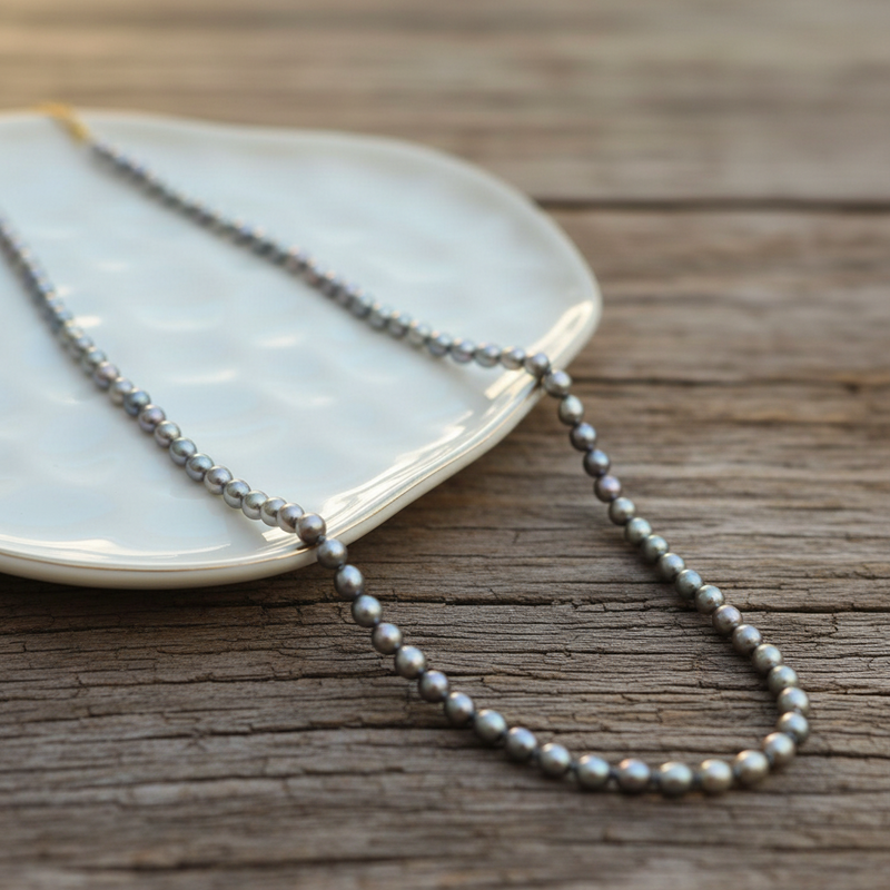 Pearl Gray Beaded Choker Necklace