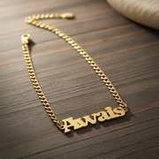 Bold custom name bracelet in gold plated steel with personalized lettering