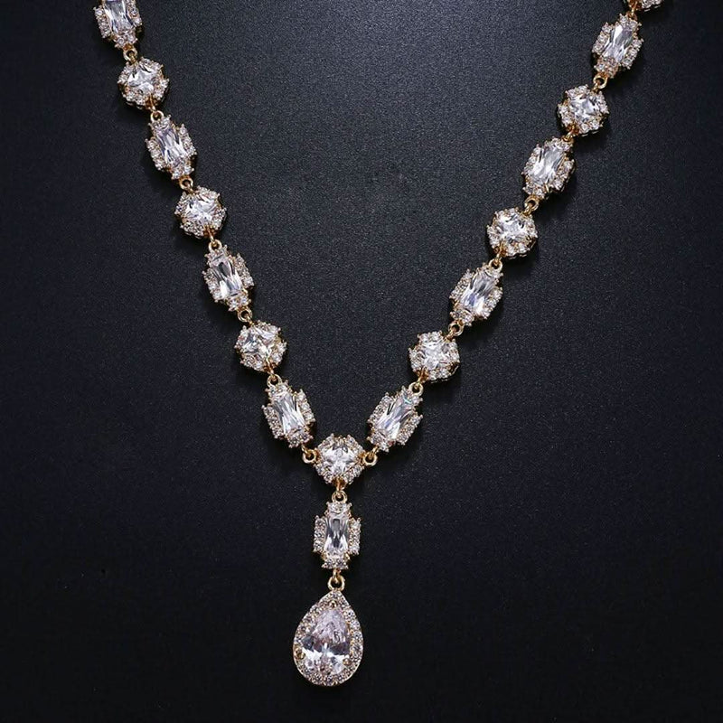 Glamour Charming Crystal Sparkling Necklace-Cubin Chains-Sairahaz Jewelers