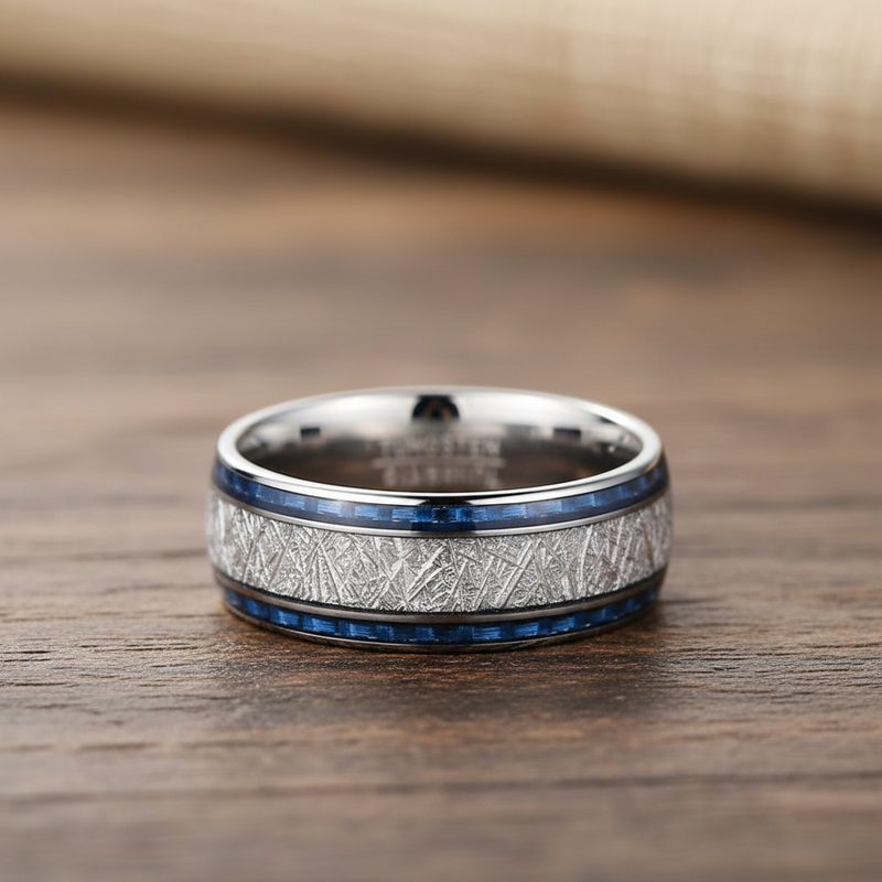 10mm Tungsten Carbide Ring Blue Carbon Fiber