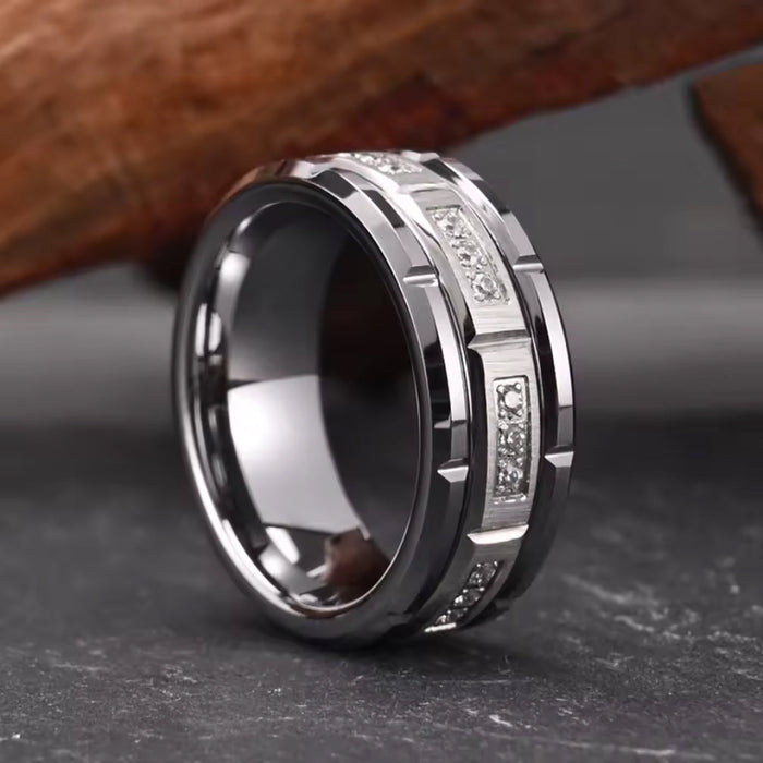 8mm Tungsten Carbide Ring with White Zircon-Rings-Sairahaz Jewelers