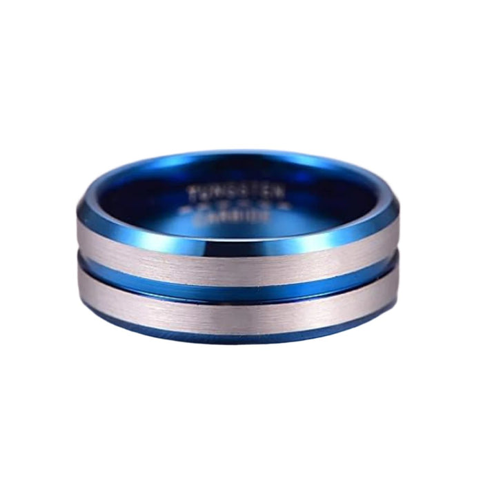 8mm Black Tungsten Carbide Ring with Blue-Tungsten Ring-Sairahaz Jewelers