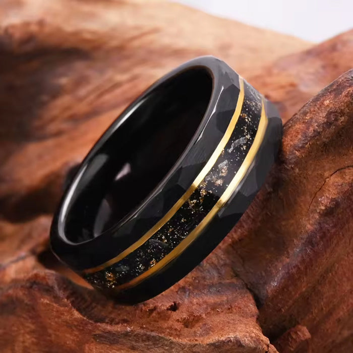 8MM Tungsten Wedding Band with Galaxy Golden Foil Inlay-Rings-Sairahaz Jewelers