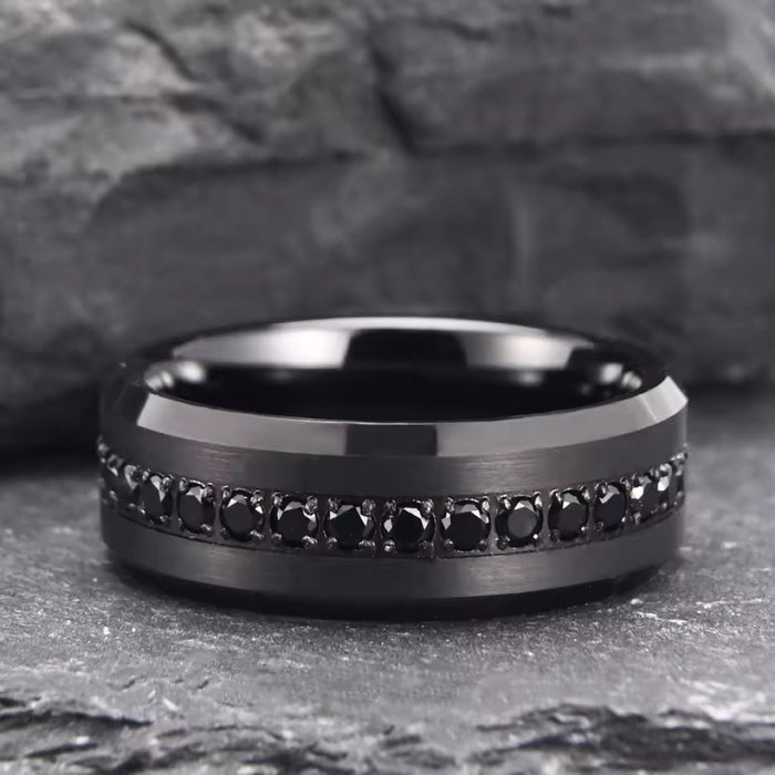 8mm Tungsten Carbide Black Zirconia Engagement Ring