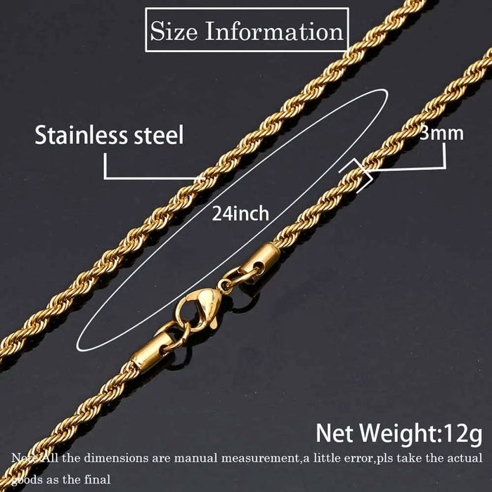 Twisted Stainless Steel Vermeil Rope Chain