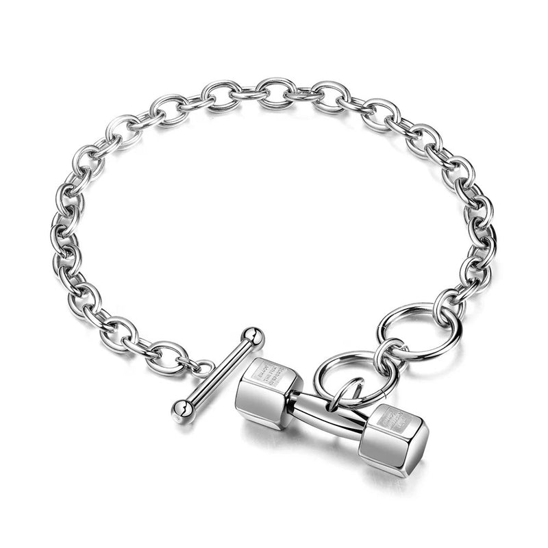 Dumbbell Bracelet – Silver Stainless Steel Gym Bracelet