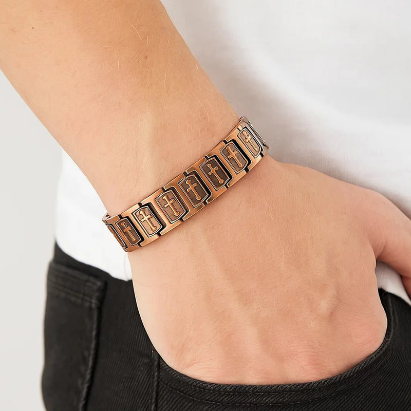 Men’s Copper Bracelet, 15mm Solid Copper Magnetic Cross Bracelet